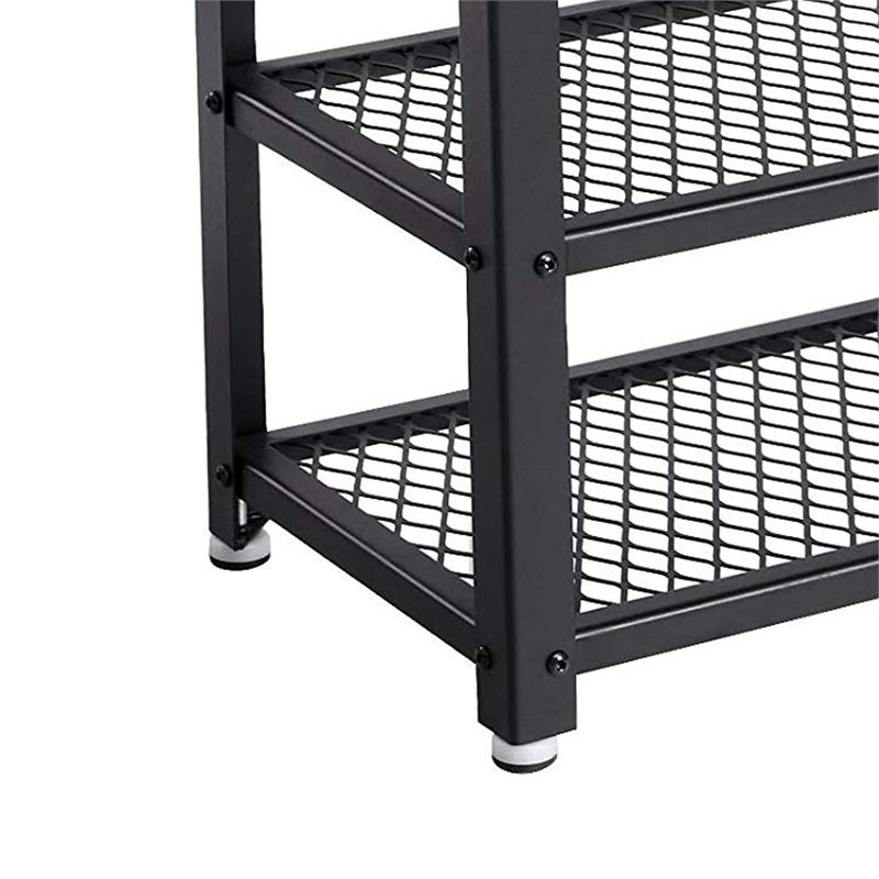 Allora Contemporary Wood and Metal Shoe Rack with 2 Mesh Shelves in Black
