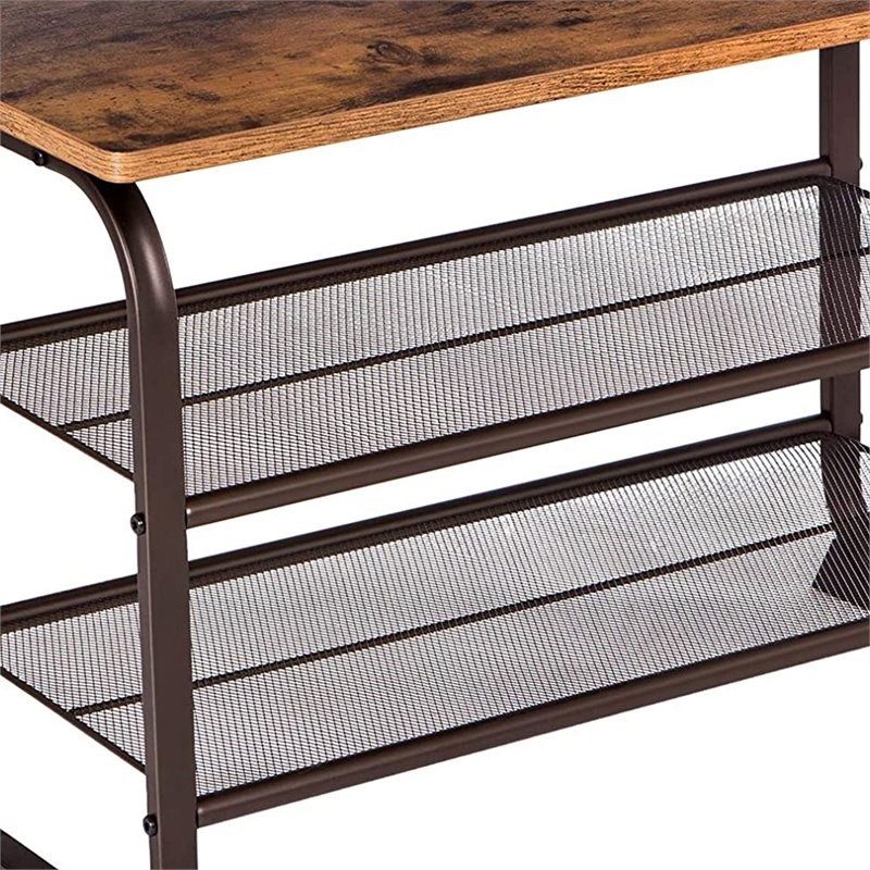 Allora Contemporary 3 Tier Wood Top Shoe Rack with Metal Base in Brown