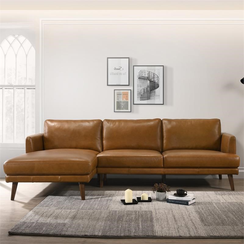 Allora MidCentury Pillow Back Genuine Leather LeftFacing Sectional in