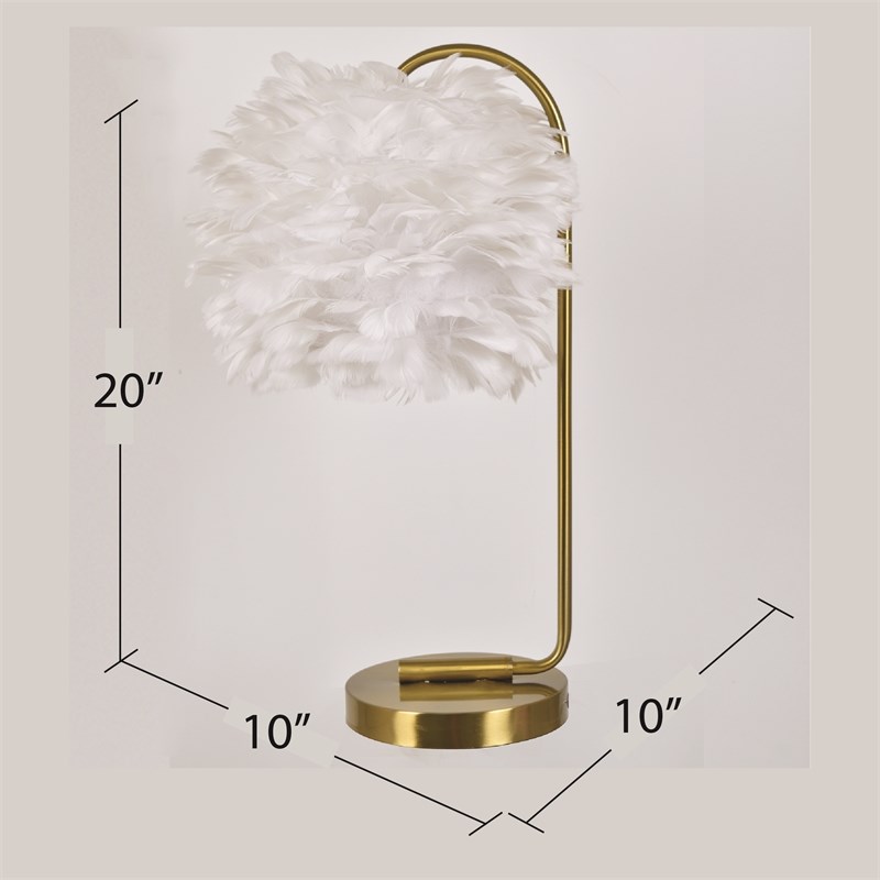 Evolution Metal Task Lamp with White Faux Feather Shade in Gold