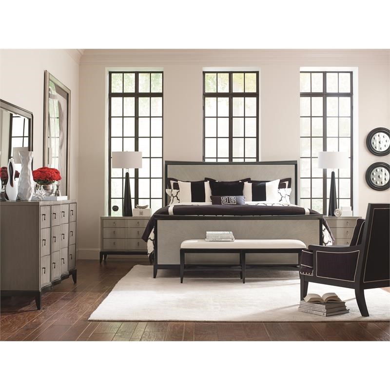 Legacy Classic Symphony King Panel Bed in Platinum Gray with Black Tie Trim Wood