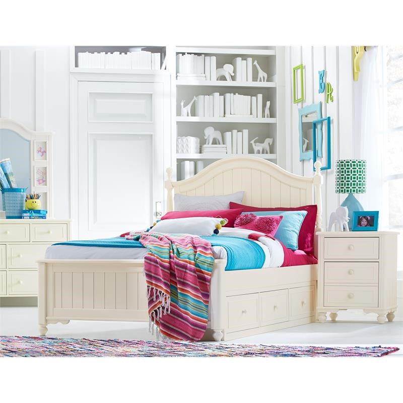 Legacy Classic Summerset Full Low Poster Bed in Distressed Ivory Finish Wood