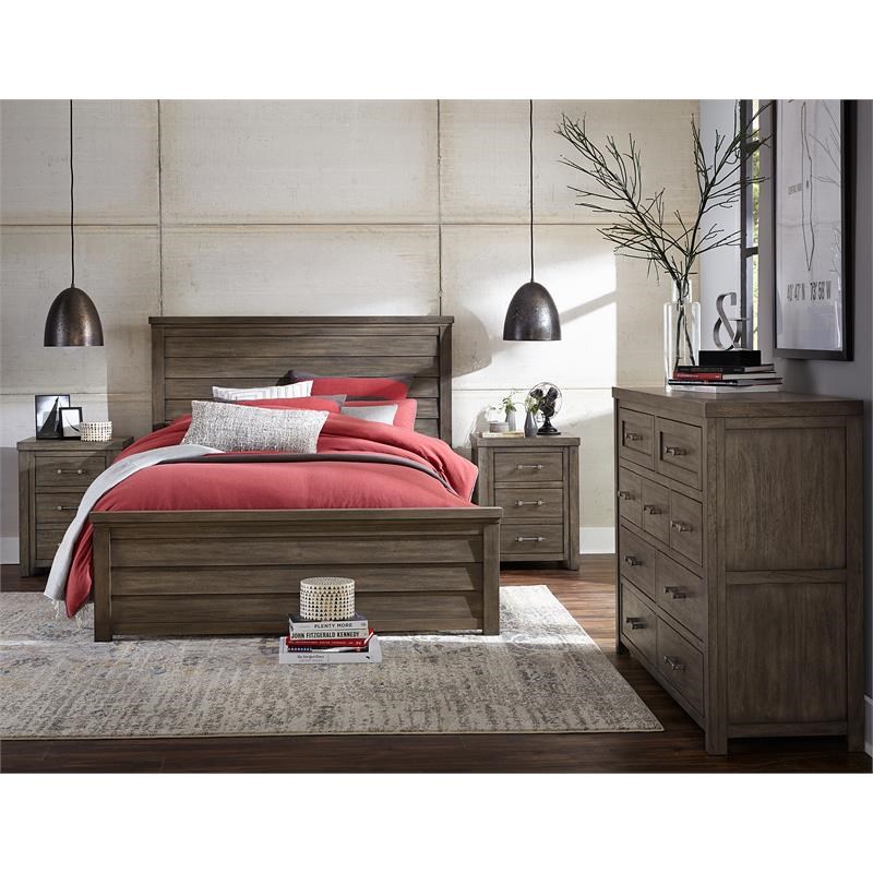 Legacy Classic Bunkhouse Louvered Panel Bed Queen Aged Barnwood Finish Wood