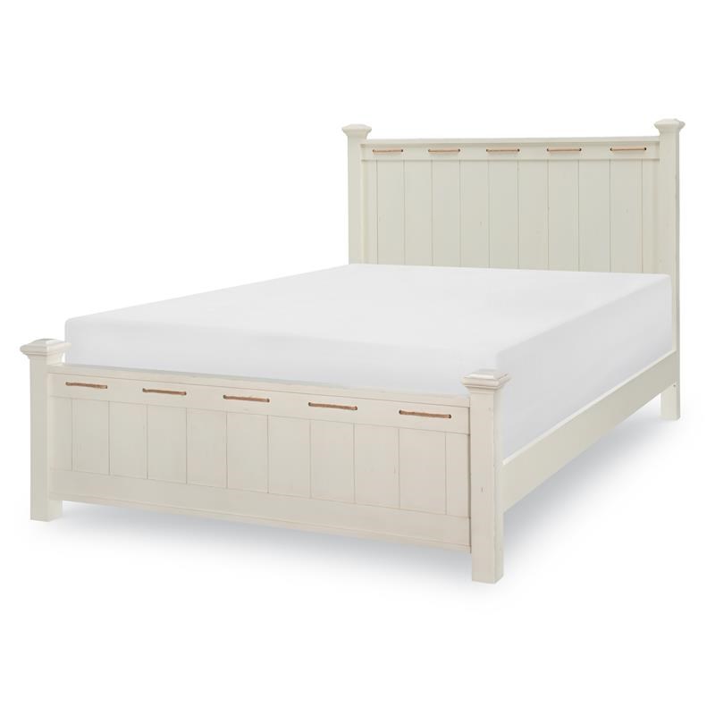 Legacy Classic Lake House Low Post Bed Queen Distressed Pebble White Wood