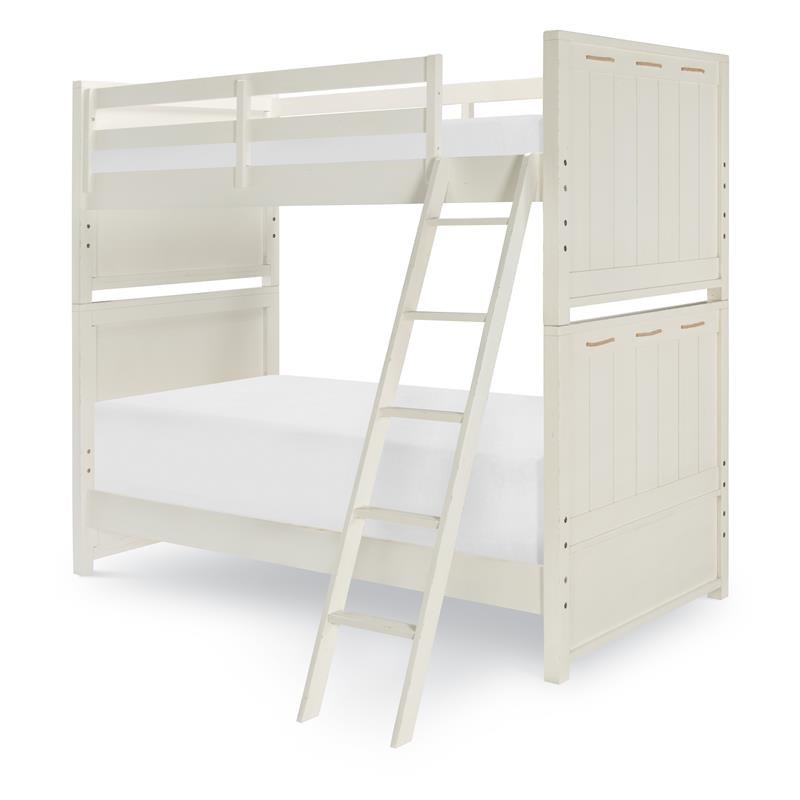 Legacy Classic Lake House Twin Over Twin Bunk Bed Distressed Pebble White Wood