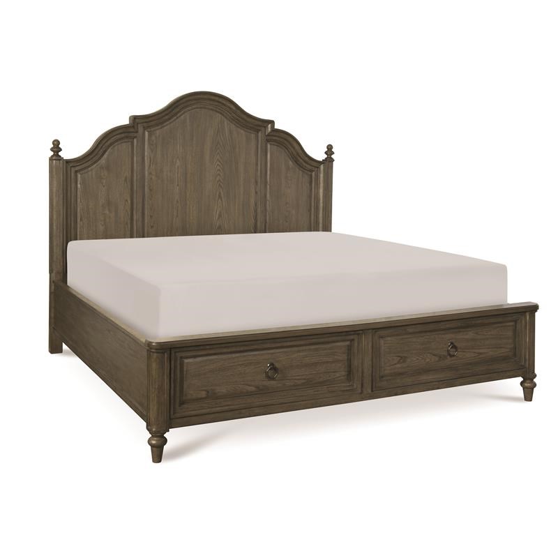 Legacy Brookhaven Queen Panel Bed with Storage Footboard in Rustic Elm Wood