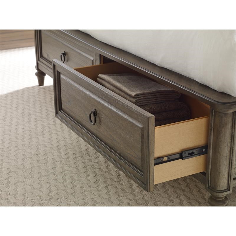 Legacy Brookhaven Queen Panel Bed with Storage Footboard in Rustic Elm Wood
