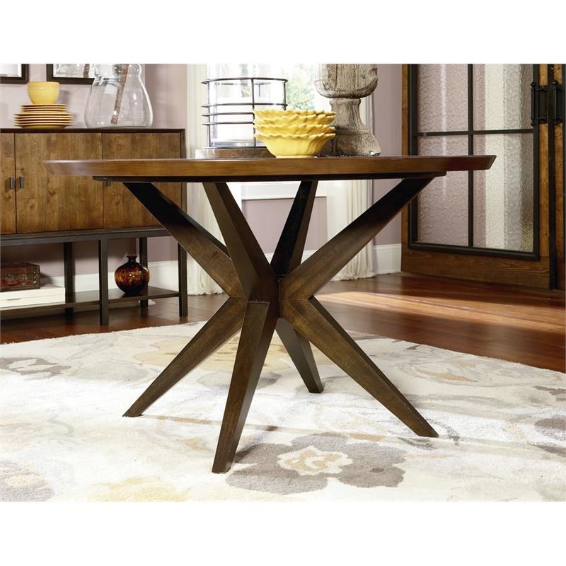 Legacy Classic Kateri Hazelnut Round Pedestal Table in Hazelnut Brown Color Wood