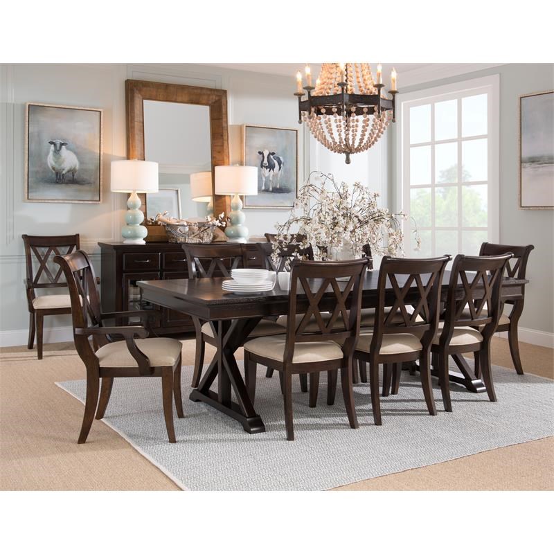 Legacy Classic Classic Thatcher Trestle Table in Amber Brown Finish Wood