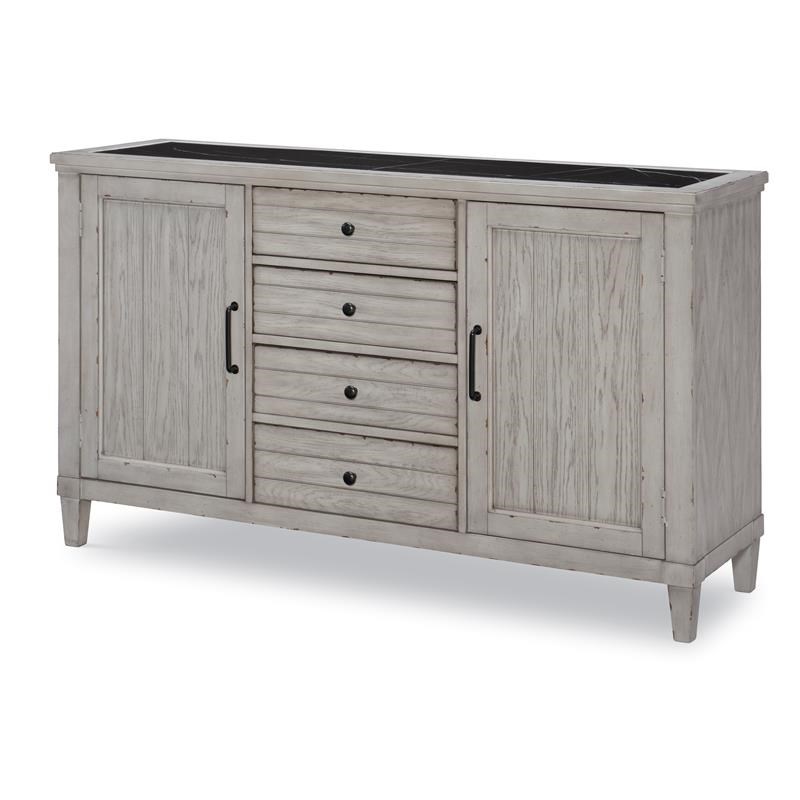 Belhaven Inset Marble Top Credenza in Weathered Plank Finish Wood
