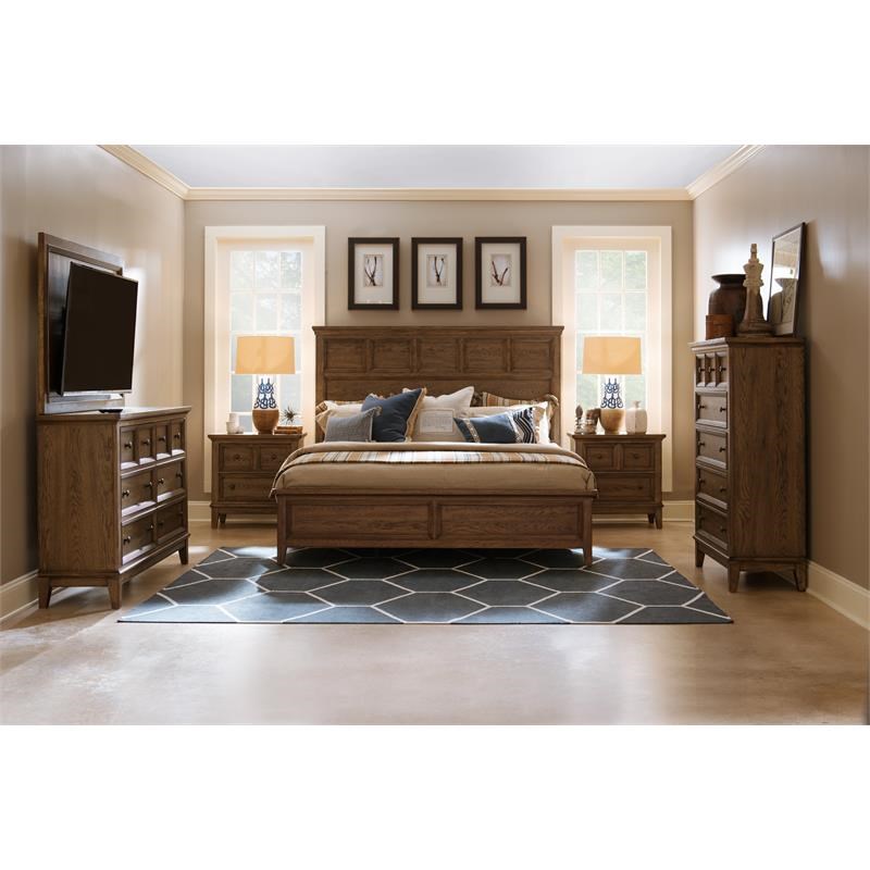 Forest Hills California King Panel Bed in Classic Brown Finish Color Wood