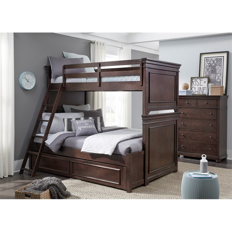 Canterbury Warm Cherry Complete Wood Twin Over Full Bunk Bed