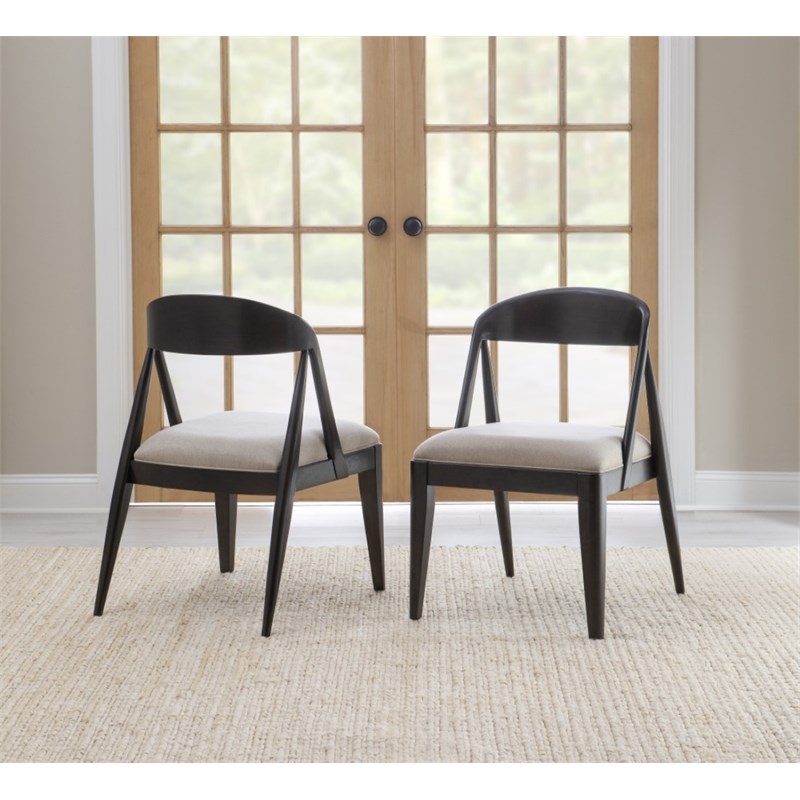 Duo Wood Sling Back Side Chair with Upholstered Seat in Black Bean Finish