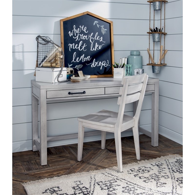 Summer Camp Stone Path White Two Drawer Wood Writing Desk with Iron Hardware