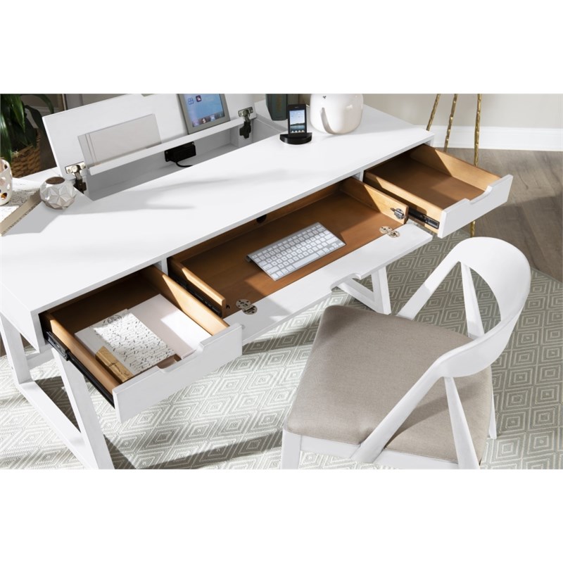 Work at Home White Wood Sling Back Desk Chair with Upholstered Seat