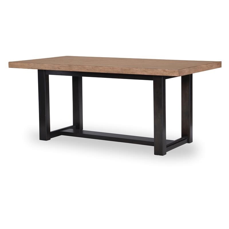 Duo Fixed Top Wood Trestle Dining Table in Light Latte and Black Bean