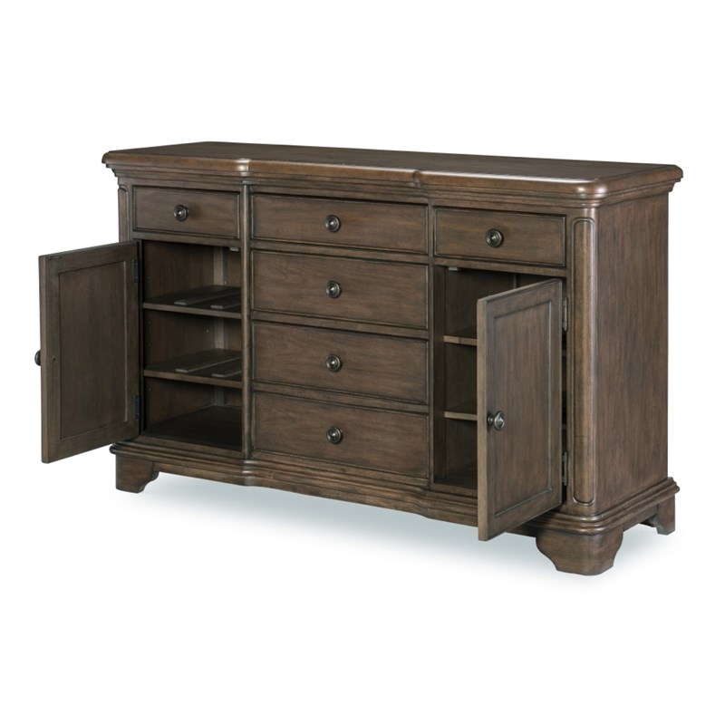 Stafford 6-Drawer Hard Wood Traditional Buffet Credenza in Rustic Cherry