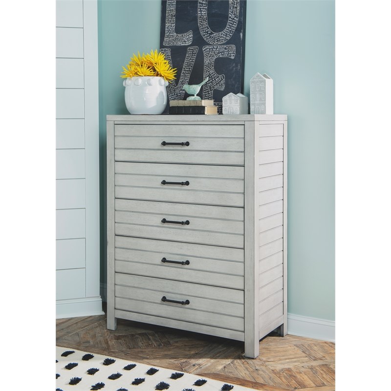 Summer Camp 5 Drawer Stone Path White Wood Chest