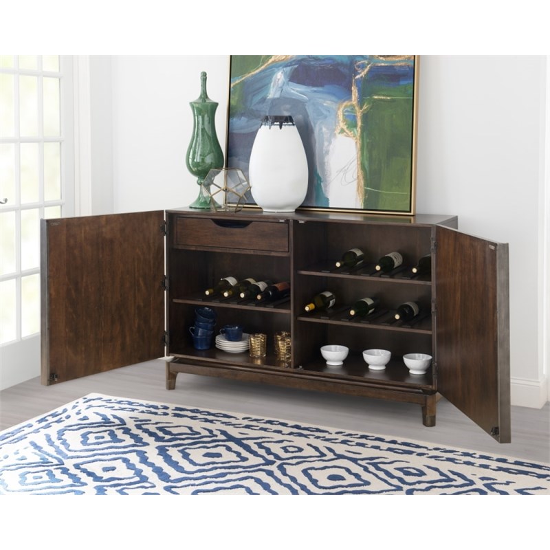 Savoy 2 Door Wood Credenza with Silver Tray in Cabernet Finish