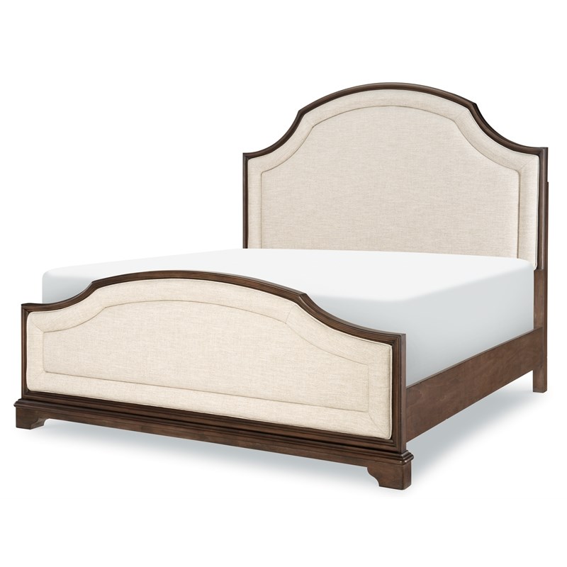 Stafford Complete Wood Rustic Cherry King Upholstered Panel Bed