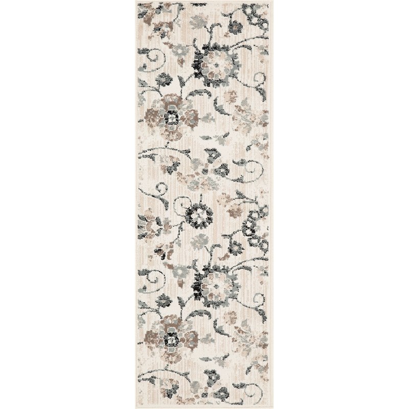 L'Baiet Quinn Gray Modern Floral 2' x 3' Fabric Area Rug