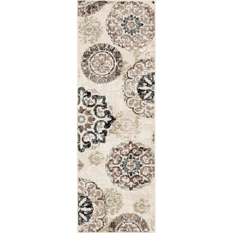 L'Baiet Katie Contemporary Beige Floral Mid-Century 8' x 10' Fabric Area Rug