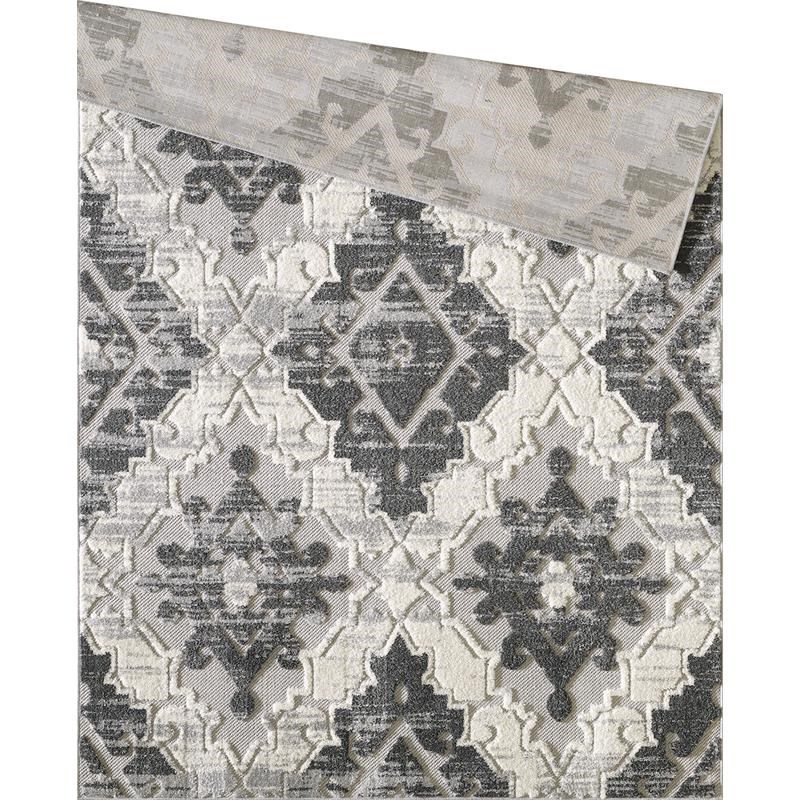 L'Baiet Kimberly 3D Gray Medallion Hi-Low Moroccan 2' x 6' Fabric Runner Rug