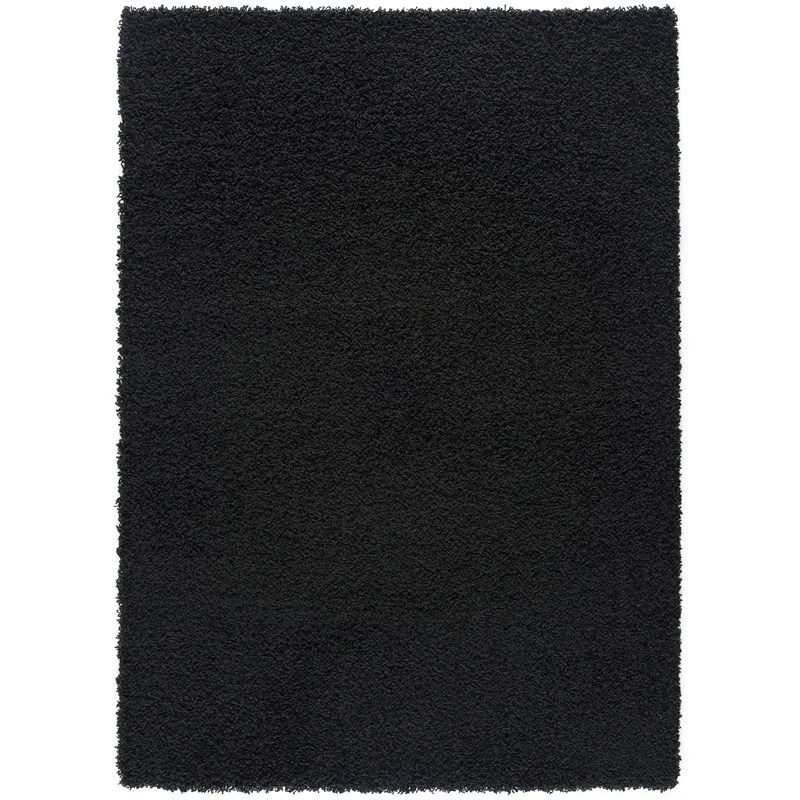 L'Baiet Alora Cozy Solid Black Modern Plush Soft Shag 5' x 7' Fabric Area Rug
