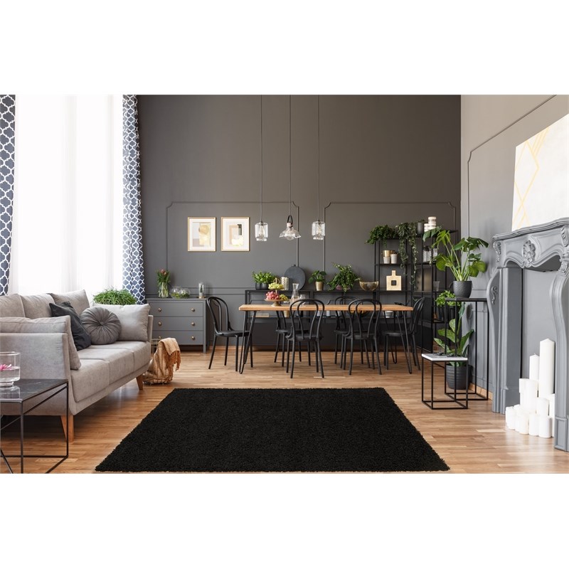 L'Baiet Alora Cozy Solid Black Modern Plush Soft Shag 8' x 10' Fabric Area Rug