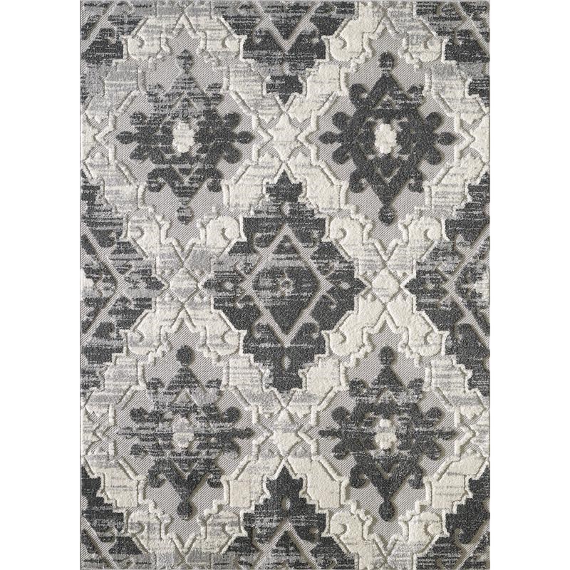 L'Baiet Kimberly 3D Gray Medallion Hi-Low Moroccan 5' x 7' Fabric Area Rug