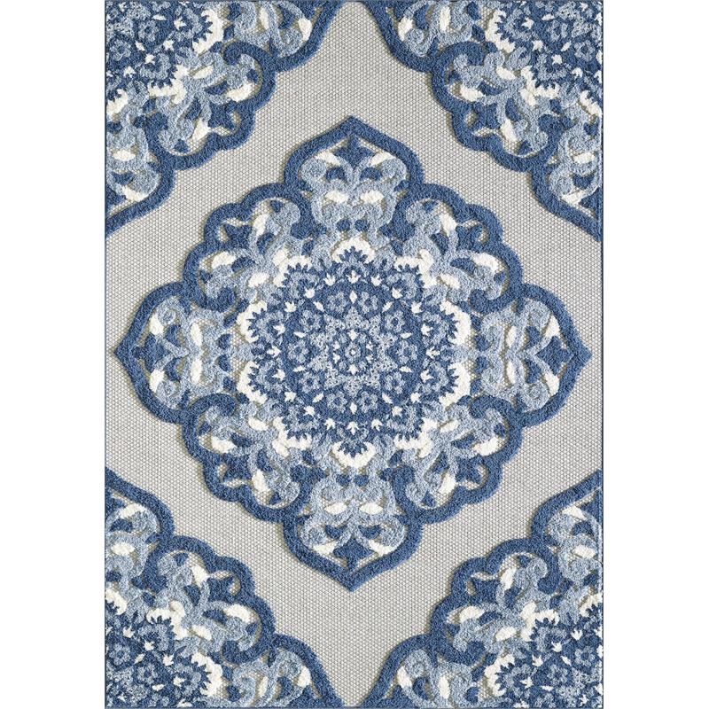 L'Baiet Gabriella 3D Blue Oriental Hi-Low Transitional 5' x 7' Fabric Area Rug