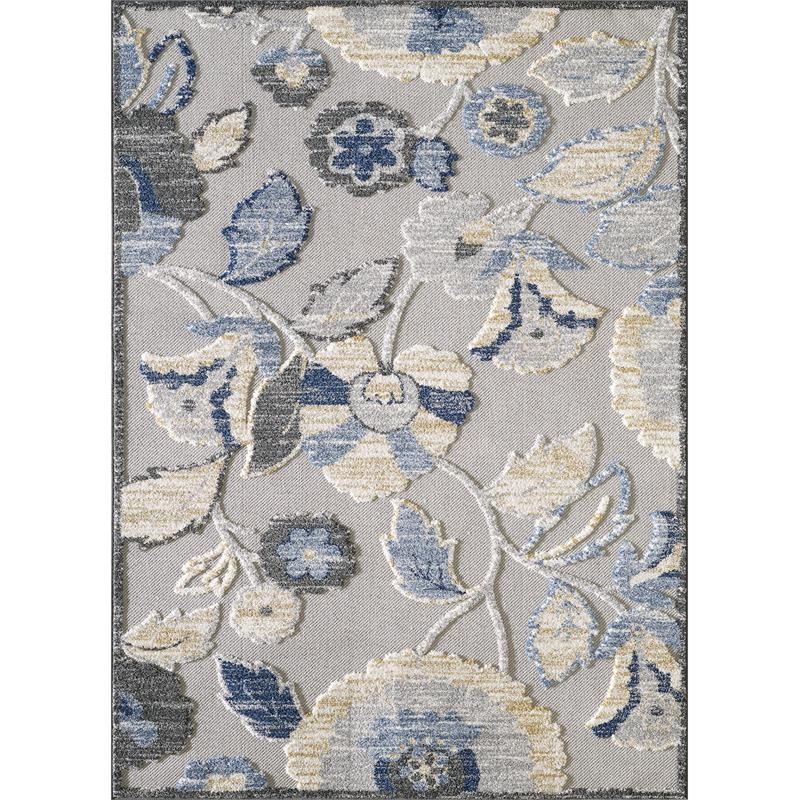 L'Baiet Nadia 3D Blue Hi-Low Floral 2' x 6' Fabric Runner Rug