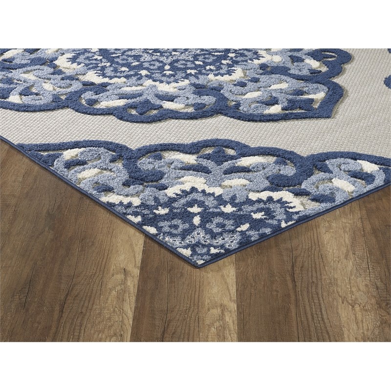 L'Baiet Gabriella 3D Blue Oriental Hi-Low Transitional 8' x 10' Fabric Area Rug