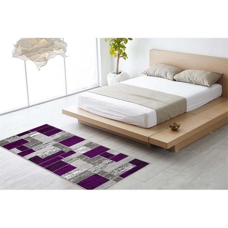 L'Baiet Verena Indoor Purple Brick Geometric 2' x 6' Fabric Runner Rug