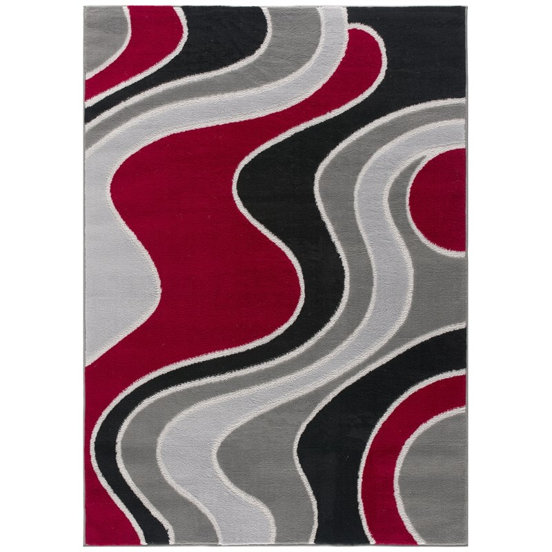 L'Baiet Sian Wavy Black Multicolor Graphic 4' x 6' Fabric Area Rug