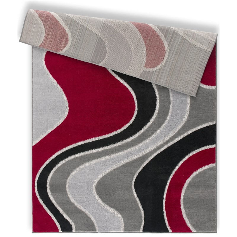 L'Baiet Sian Wavy Black Multicolor Graphic 2' x 6' Fabric Runner Rug