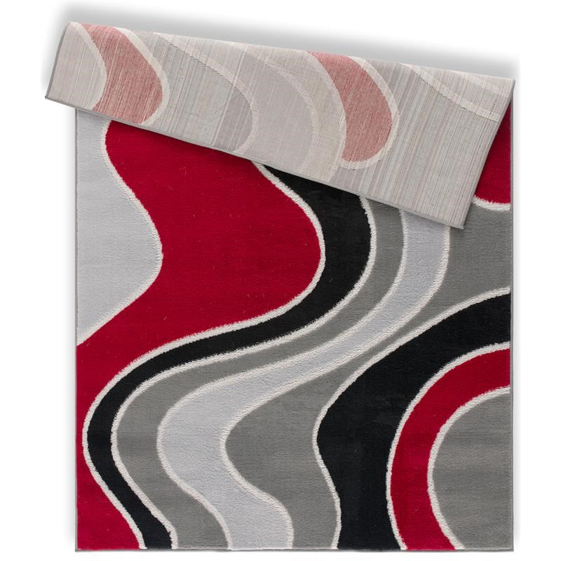 L'Baiet Sian Wavy Black Multicolor Graphic 8' x 10' Fabric Area Rug