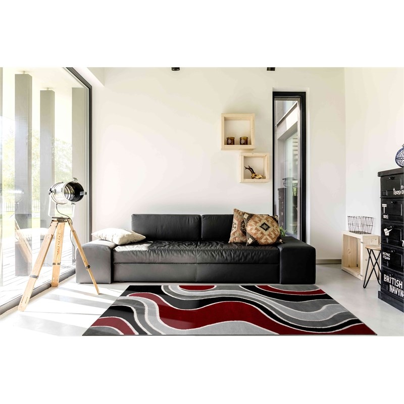 L'Baiet Sian Wavy Black Multicolor Graphic 2' x 3' Fabric Area Rug
