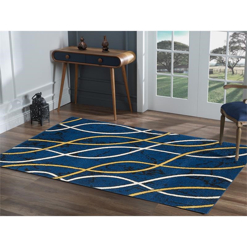 L'Baiet Coco Blue Graphic 8' x 10' Fabric Area Rug