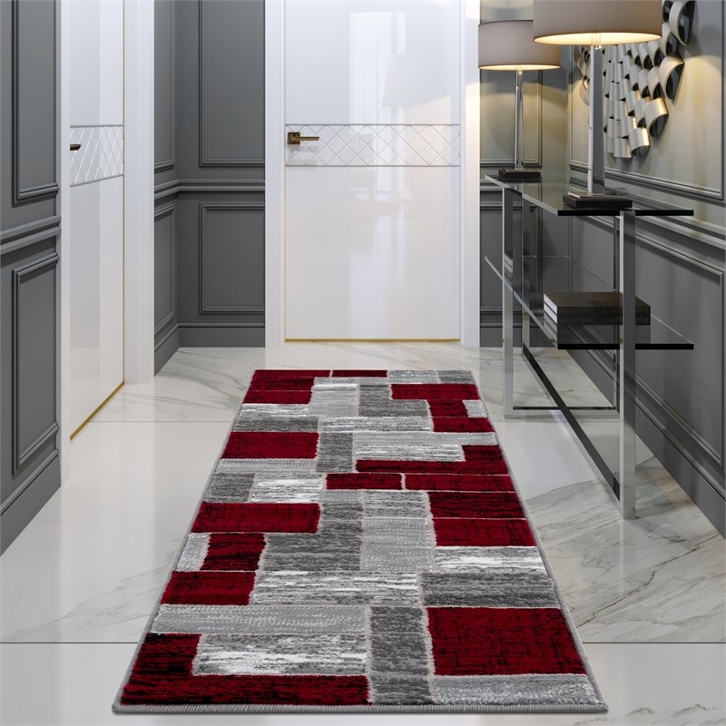 L'Baiet Verena Red Geometric 2 ft. x 3 ft. Fabric Scatter Area Rug