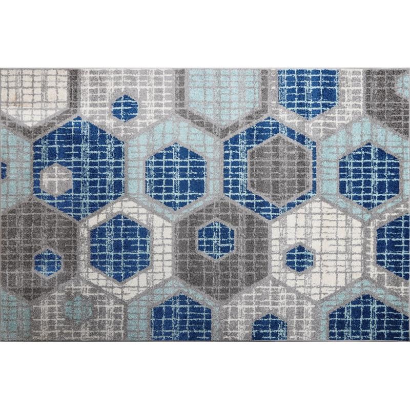 L'Baiet Amoura Blue Geometric 4 ft. x 6 ft. Fabric Area Rug
