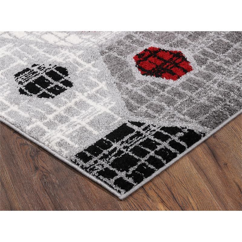 L'Baiet Amoura Red Geometric 2 ft. x 3 ft. Fabric Scatter Area Rug