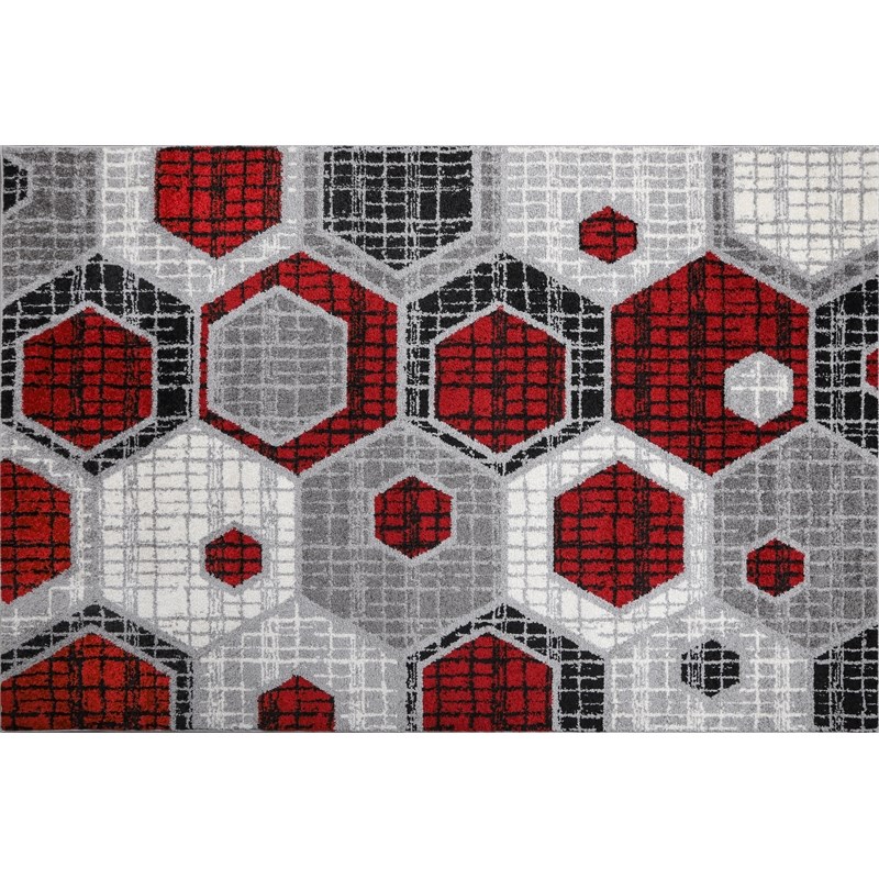 L'Baiet Amoura Red Geometric 2 ft. x 3 ft. Fabric Scatter Area Rug