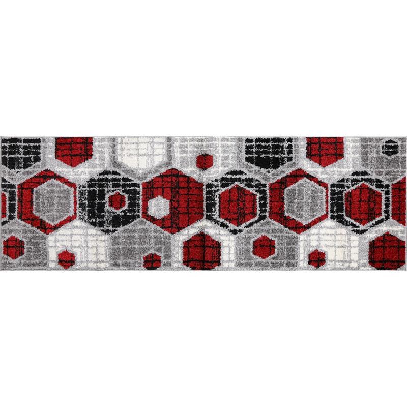 L'Baiet Amoura Red Geometric 2 ft. x 6 ft. Fabric Runner Rug