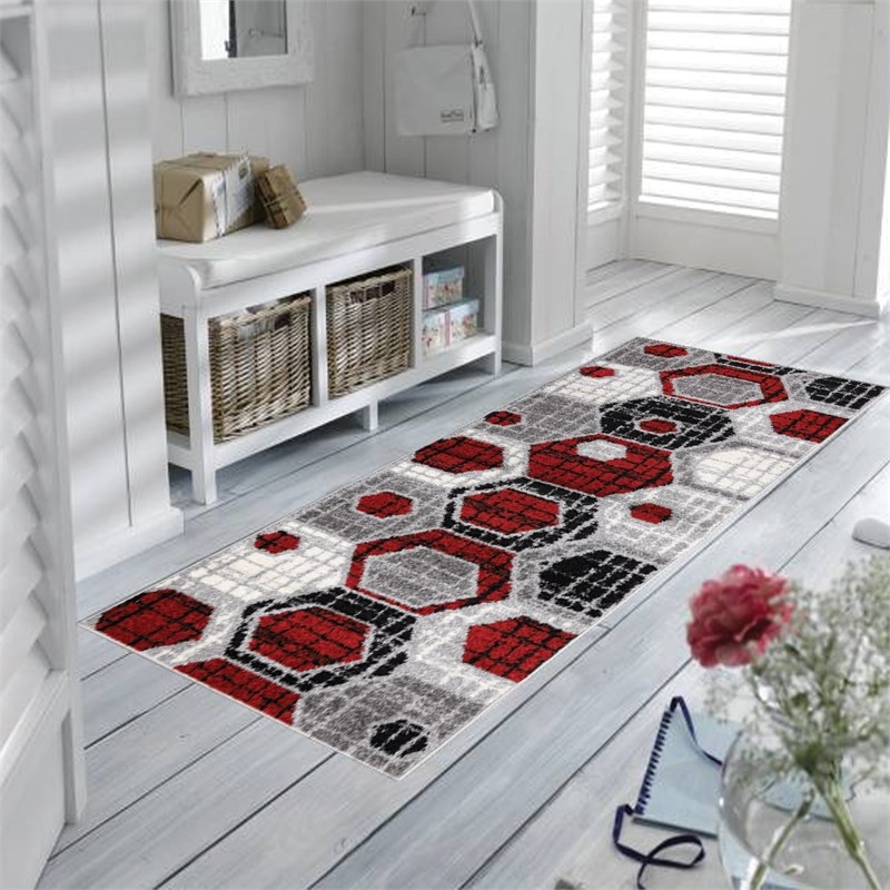 L'Baiet Amoura Red Geometric 2 ft. x 6 ft. Fabric Runner Rug