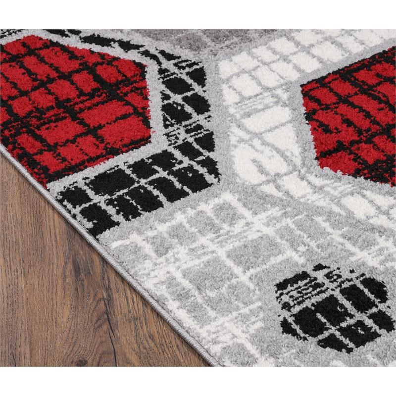 L'Baiet Amoura Red Geometric 5 ft. x 7 ft. Fabric Area Rug