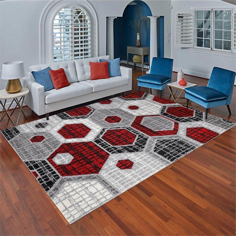 L'Baiet Amoura Red Geometric 8 ft. x 10 ft. Fabric Area Rug