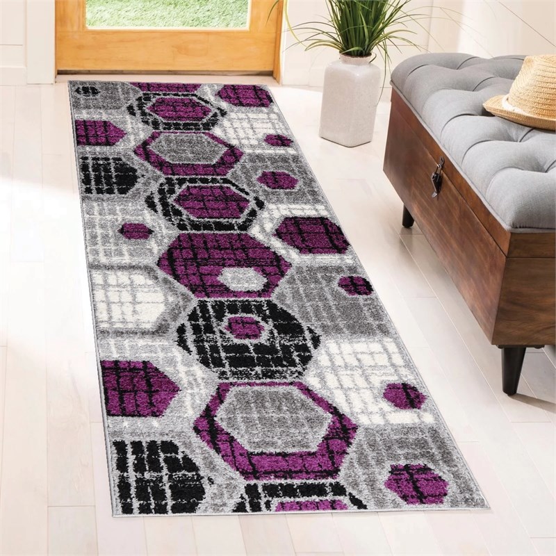 L'Baiet Amoura Purple Geometric 5 ft. x 7 ft. Fabric Area Rug
