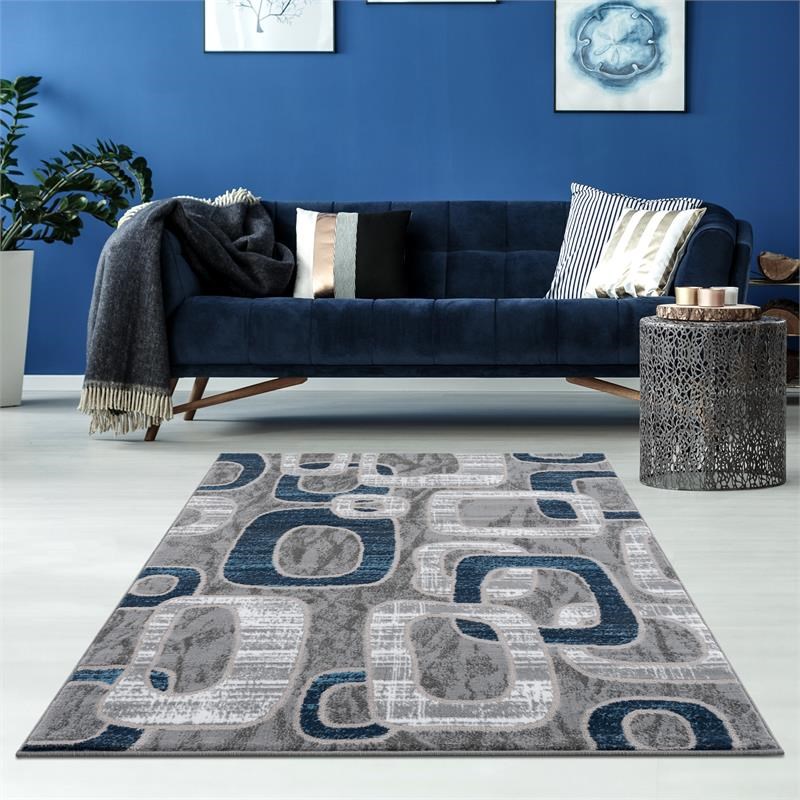 L'Baiet Emberly Blue Geometric 2 ft. x 3 ft. Fabric Scatter Area Rug