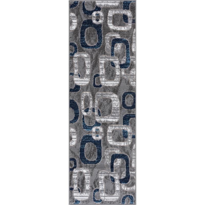 L'Baiet Emberly Blue Geometric 2 ft. x 6 ft. Fabric Runner Rug